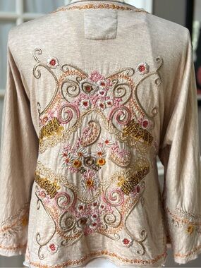 Biya Johnny Was Embroidered Cotton Boho Jacket Floral Open Front XS